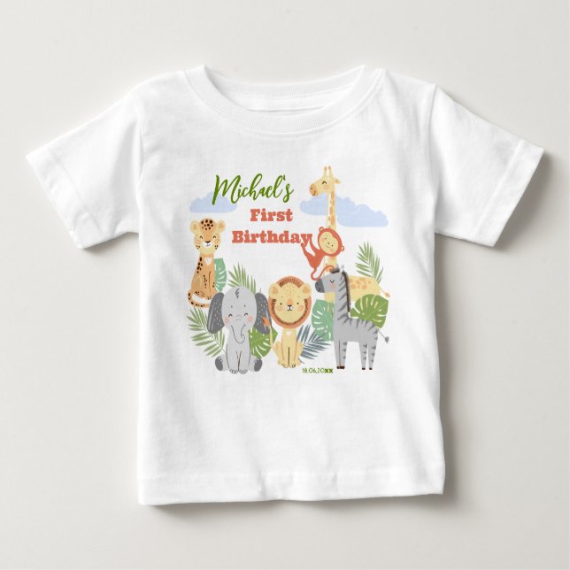 First birthday T-Shirt with cute animals. (Front)