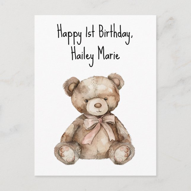 First Birthday Teddy Bear Personalised Postcard (Front)