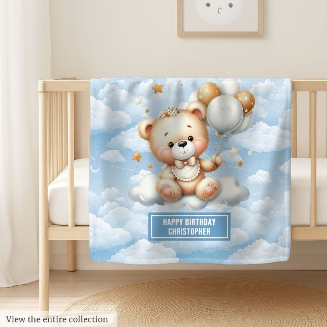 First birthday teddy blanket with monogram name (First birthday teddy blanket with monogram name)