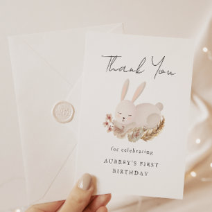 First Birthday Thank You with Cute Sleeping Bunny