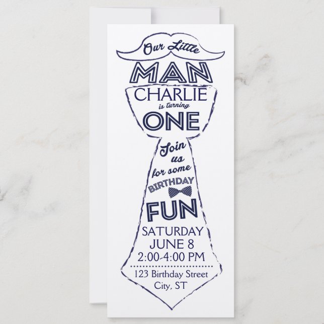 First Birthday Tie/Moustache Invitation (Front)