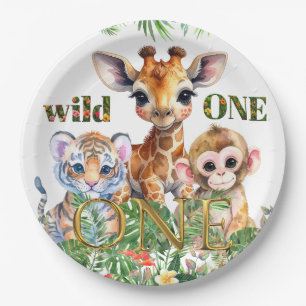 First Birthday Tiger Giraffe Monkey Wild One Paper Plate