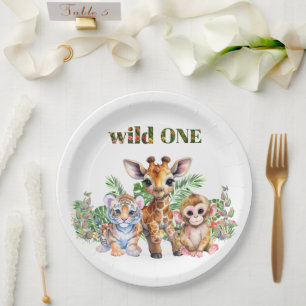 First Birthday Tiger Giraffe Monkey Wild One Paper Plate