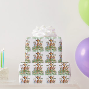 First Birthday Tiger Giraffe Monkey Wild One Wrapping Paper