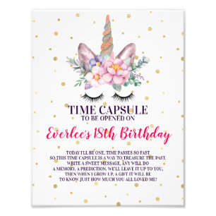 First Birthday Time Capsule Sign   Unicorn Face