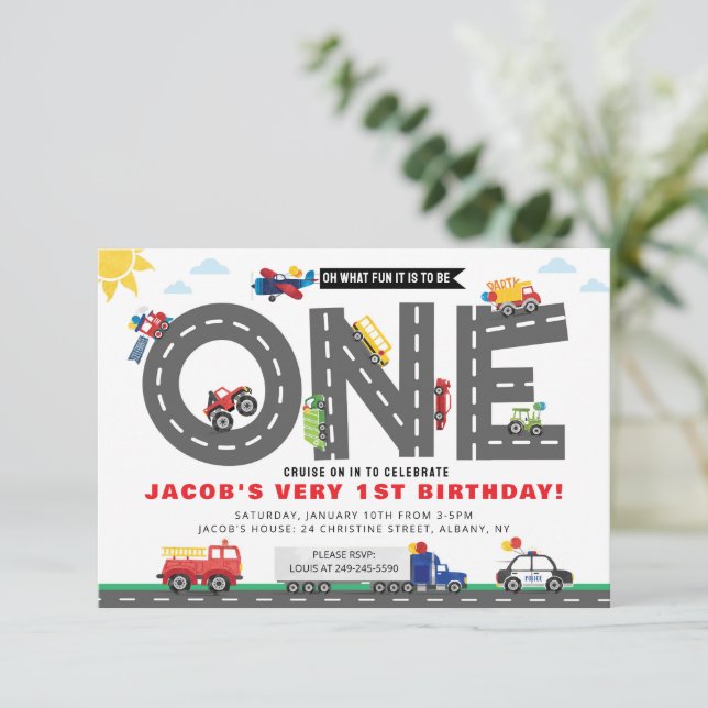 First Birthday Transportation Invitation (Standing Front)