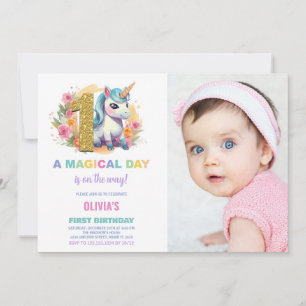 First Birthday Unicorn Birthday Invitations photo