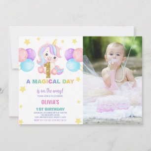 First Birthday Unicorn Birthday Invitations photo