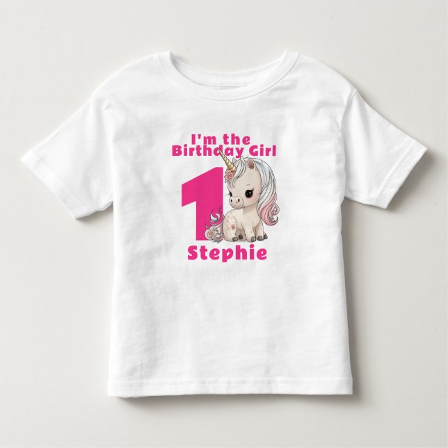 First Birthday Unicorn Personalised Baby Toddler T-Shirt (Front)