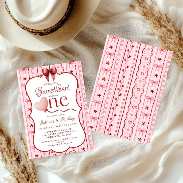 First Birthday valentine baby birthday party Invitation (Creator Uploaded)