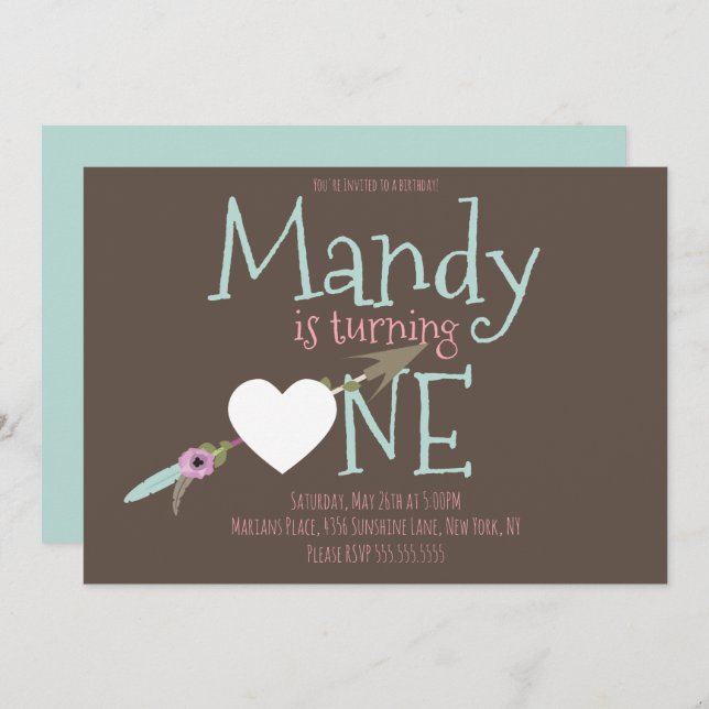 First Birthday Valentines Day Birthday Party Boho Invitation (Front/Back)
