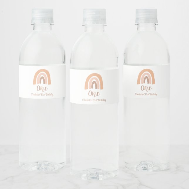 First Birthday Watercolor Boho Rainbow Water Bottle Label (Bottles)
