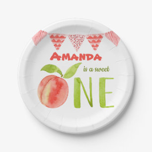 First Birthday Watercolor Peach  Paper Plate