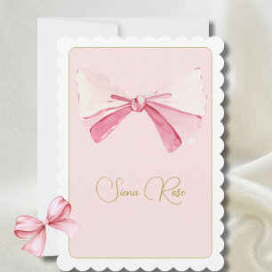 First Birthday Watercolor Pink Bow Cute Invitation