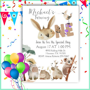 First Birthday Watercolor Safari Animals Invitation