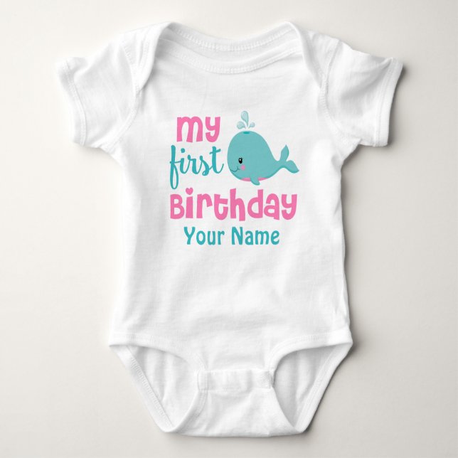 First Birthday Whale Girls Personalised Shirt (Front)