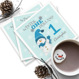 First Birthday Winter Snowflakes Cute Snowman Napkin