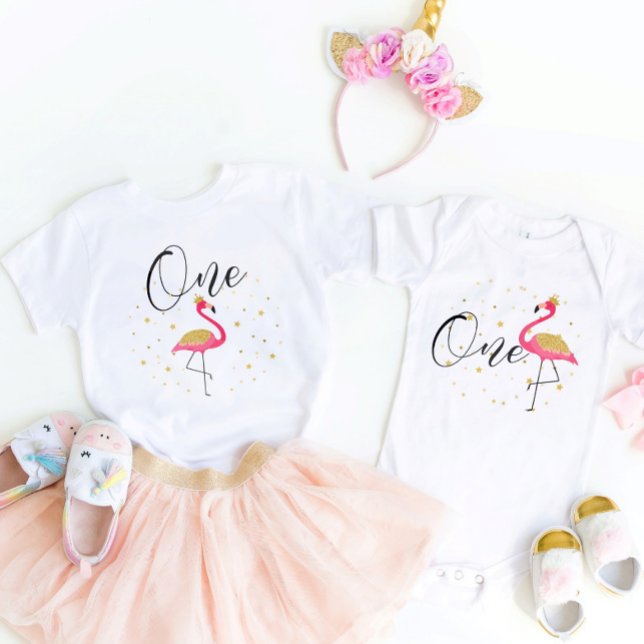  First Birthday with Flamingo Baby Girl Baby Bodysuit (Creator Uploaded)