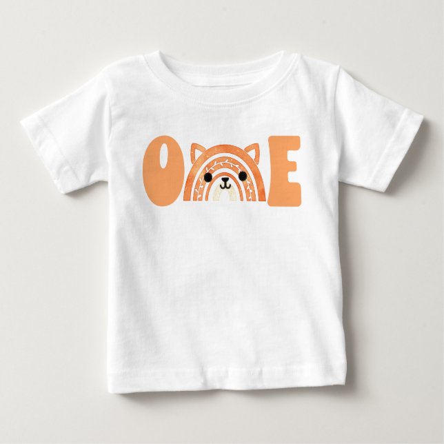 First Birthday Woodland Fox Boho Rainbow Baby T-Shirt (Front)