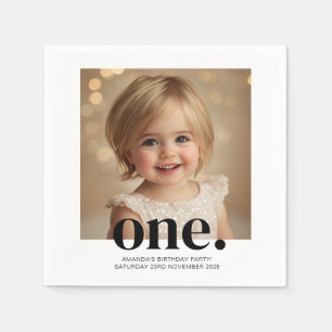 First Bithday Photo Acrylic Sign in Black & White Napkin