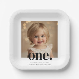 First Bithday Photo Acrylic Sign in Black & White Paper Plate