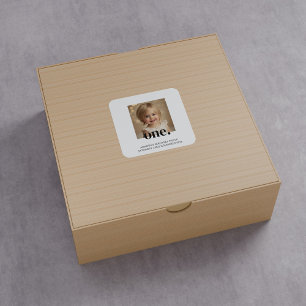 First Bithday Photo Acrylic Sign in Black & White Square Sticker