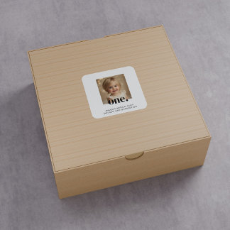 First Bithday Photo Acrylic Sign in Black & White Square Sticker