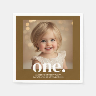 First Bithday Photo Acrylic Sign in Brown Napkin