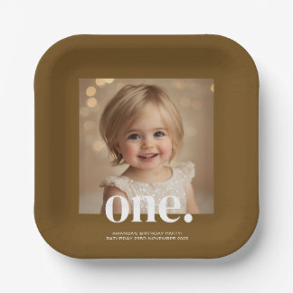 First Bithday Photo Acrylic Sign in Brown Paper Plate
