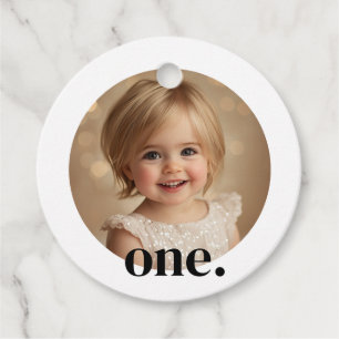 First Bithday Photo Favour Tag in Black & White
