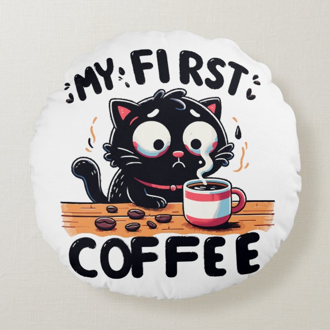 First Black Coffee Adventure Round Cushion (Front)