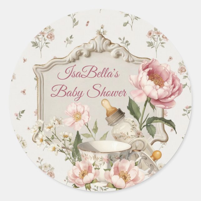 First Bloom Baby Shower Classic Round Sticker (Front)