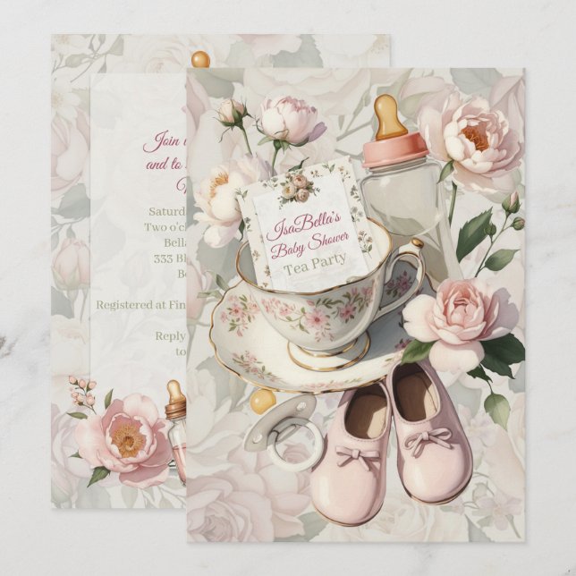 First Bloom Tea Party Baby Shower Invitation (Front/Back)