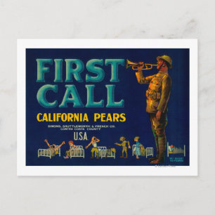 First Call Pear Crate LabelContra Costa, CA Postcard