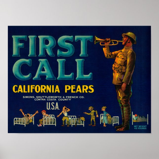 First Call Pear Crate LabelContra Costa, CA Poster (Front)