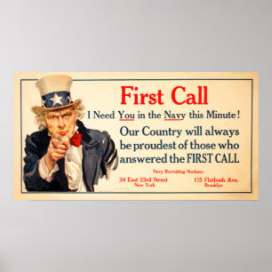 First Call! You in the Navy this Minute! US War Poster
