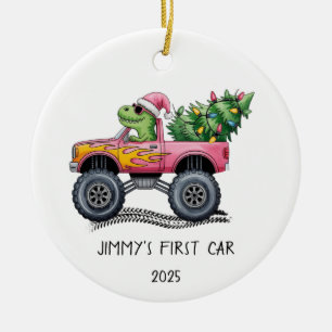 First Car Personalized Dinosaur Monster Truck Ceramic Ornament