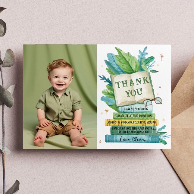 First Chapter Storybook Birthday Photo Thank You Card (Creator Uploaded)