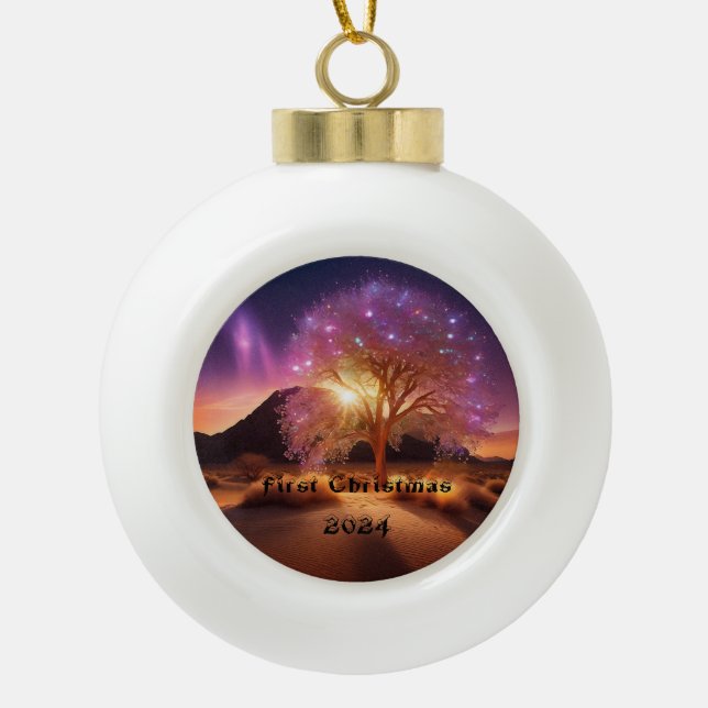 First Christmas 2024 Ceramic Ball Christmas Ornament (Front)