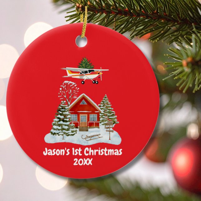 First Christmas Aeroplane Tree Pilot Boy Ceramic Ornament (Creator Uploaded)