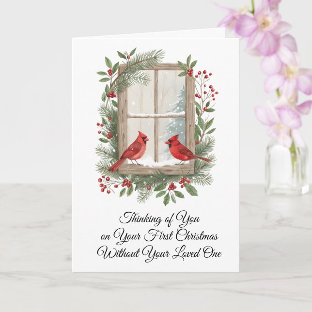 First Christmas Alone Winter Scene With Red Cardin Card (Orchid)
