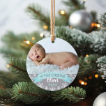 First Christmas Aqua Blue Baby Boy Photo Ornament<br><div class="desc">"My First Christmas" banner and snowflake border photo ornament design can be personalized with the baby boy's name and birth year. Includes a second photo on the back. Aqua / teal blue,  gray and white colors.</div>