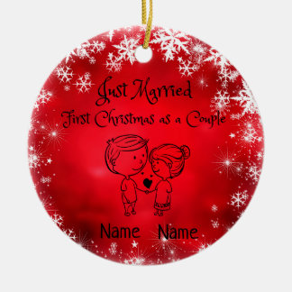 First Christmas As A Couple - Just Married Ceramic Ornament