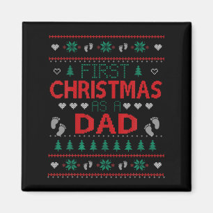 First Christmas As A Dad Funny Matching Xmas New D Magnet