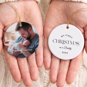 First Christmas as a Daddy Single Photo Name Ceramic Ornament