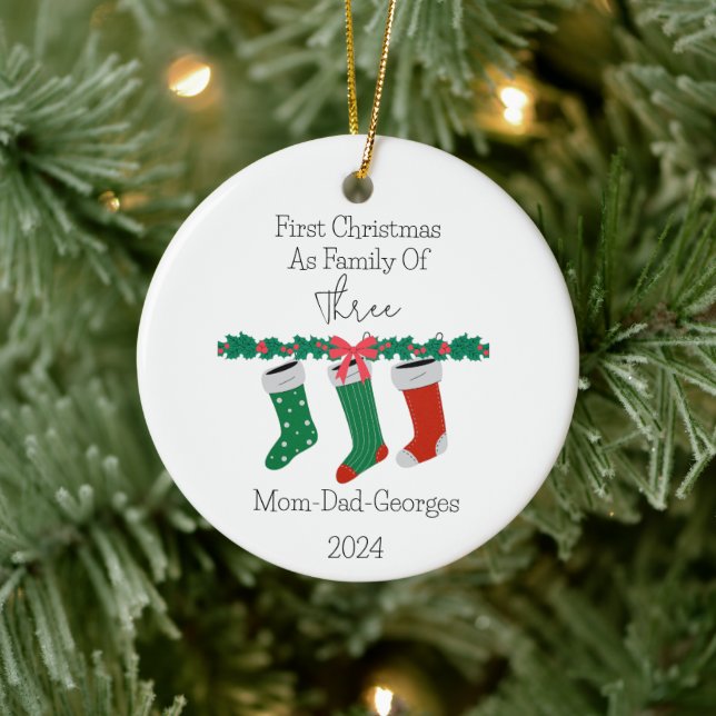 First Christmas As A Family Of 3 Ceramic Ornament (Tree)