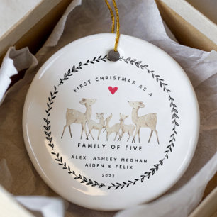 First Christmas As A Family Of Five Deer Ceramic Ornament