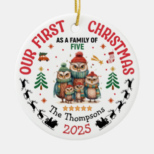 First Christmas As A Family Of Five Personalised Ceramic Ornament