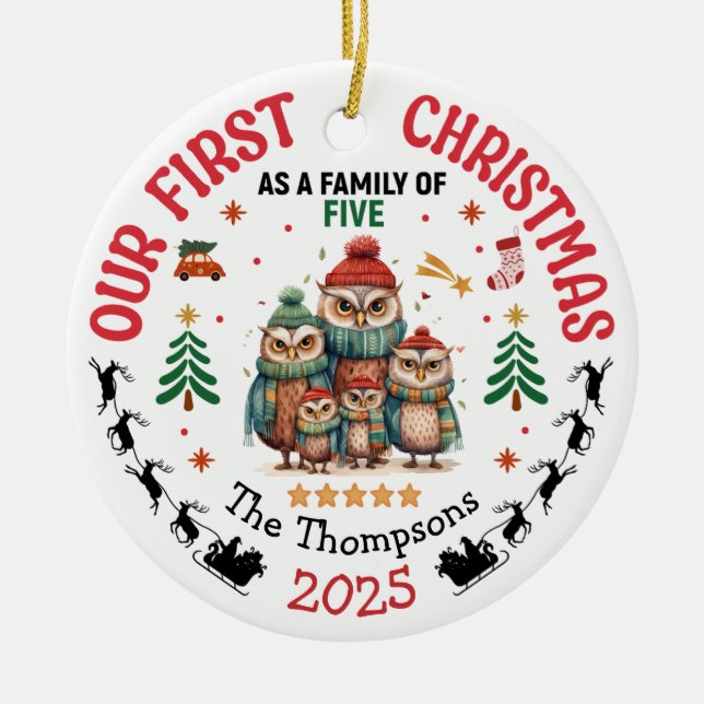 First Christmas As A Family Of Five Personalised Ceramic Ornament (Front)