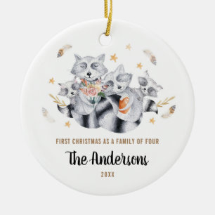 First Christmas As A Family of Four 4 Raccoons Ceramic Ornament